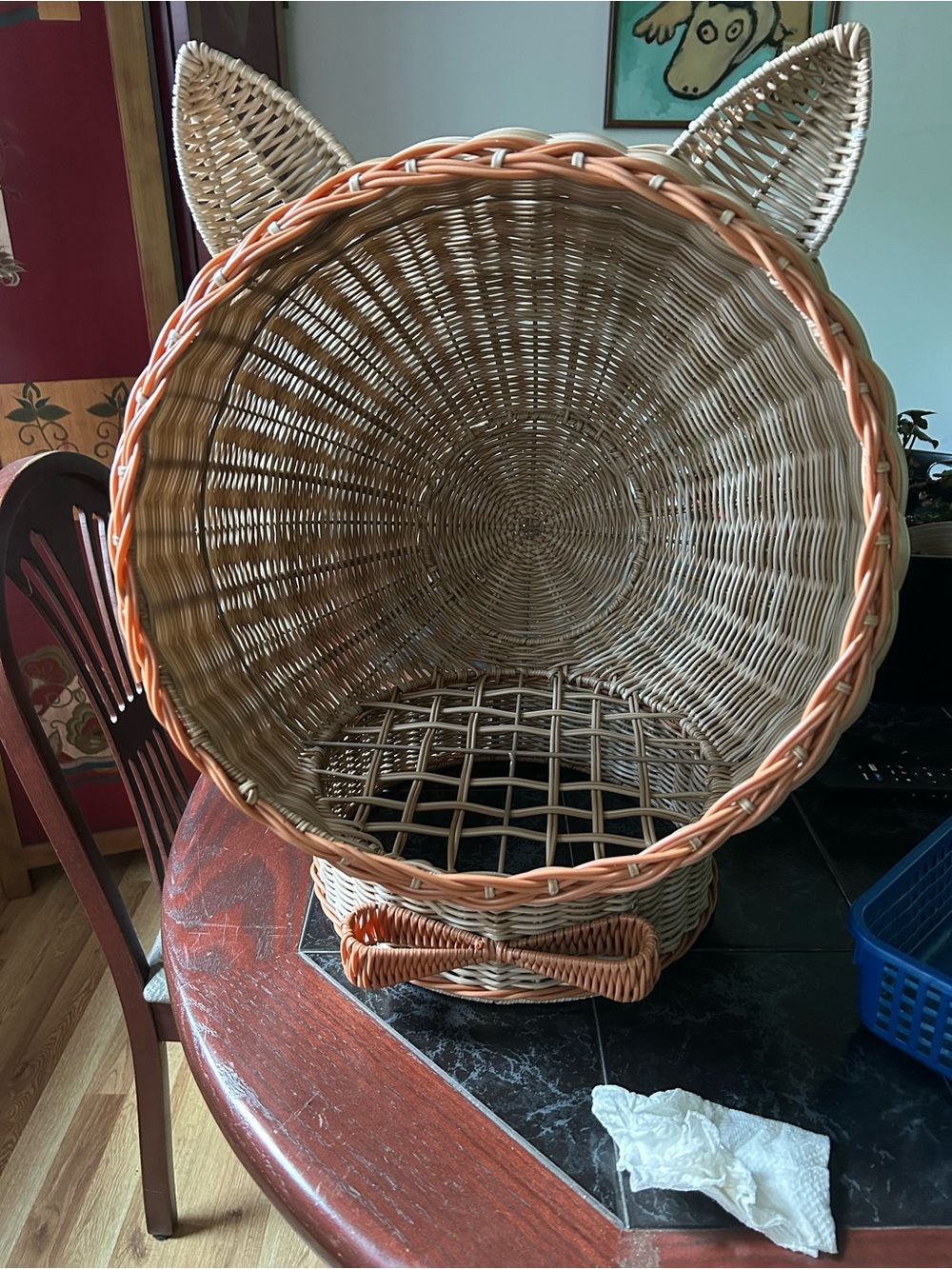 Woven Cat Ear Cave - Tan/Orange